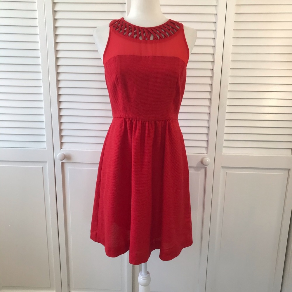 MAEVE by Anthropologie Red Lattice Neck Dress